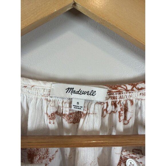 Madewell Smocked Button Down Top in Paradise Voile Size Small Short Sleeve - Picture 3 of 9